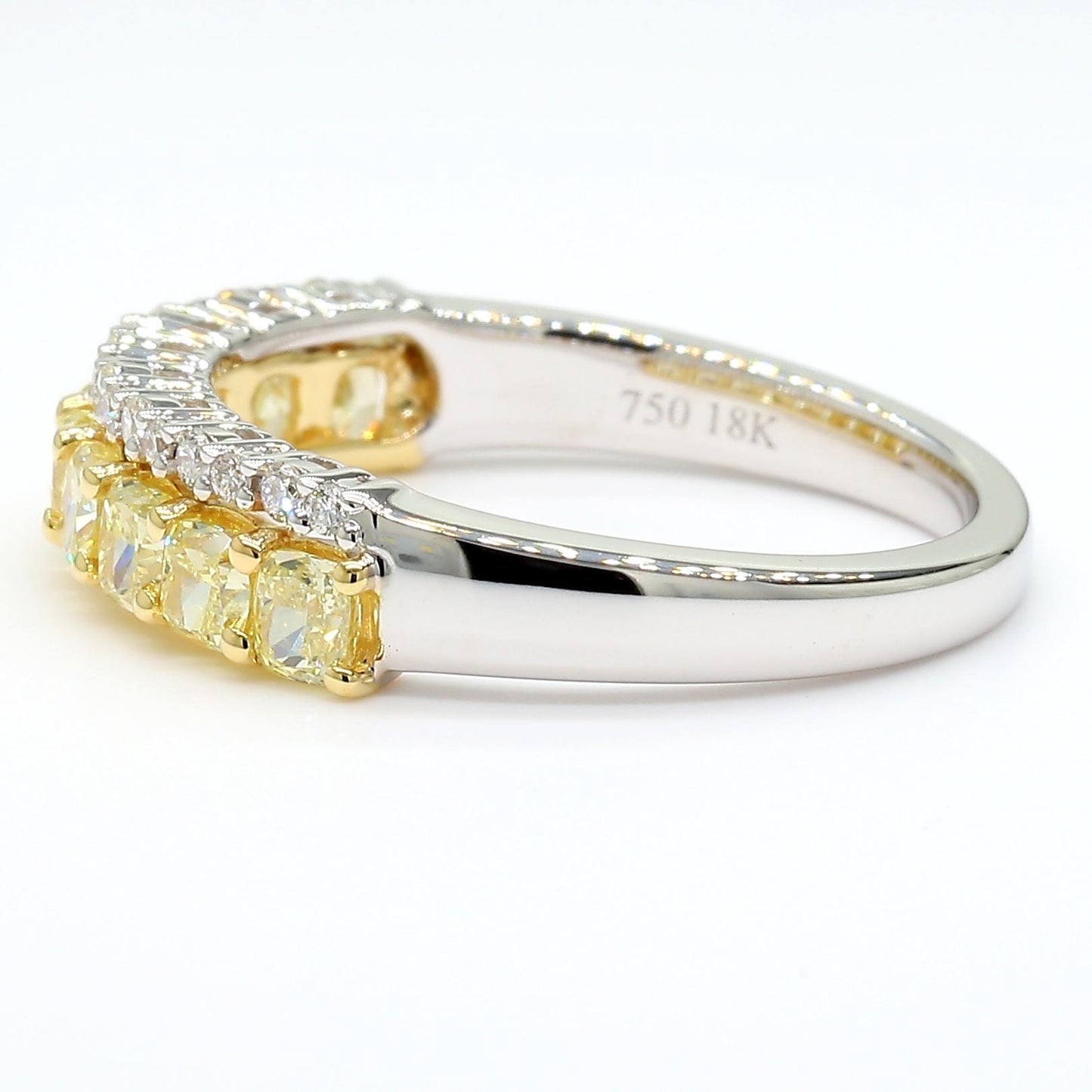 Natural Yellow Cushion Diamond 1.22 Carat TW Gold Wedding Band