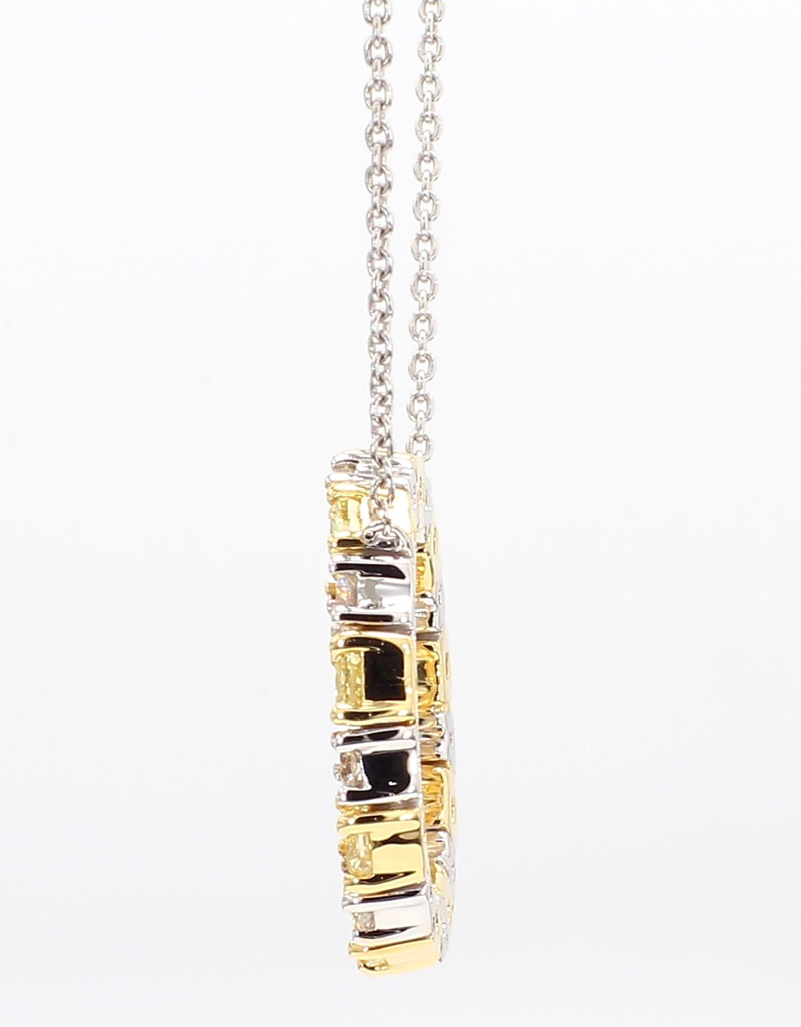 Natural Yellow Radiant and White Diamond 1.47 Carat TW Gold Circle Pendant