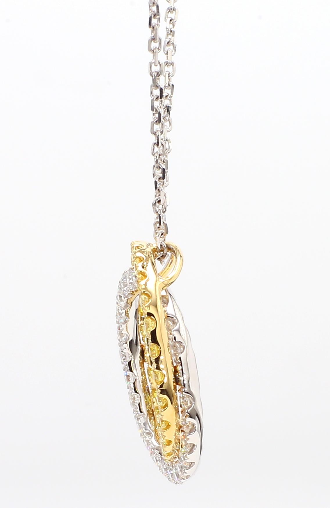 Natural Yellow Round and White Diamond 1.24 Carat TW Gold Drop Pendant