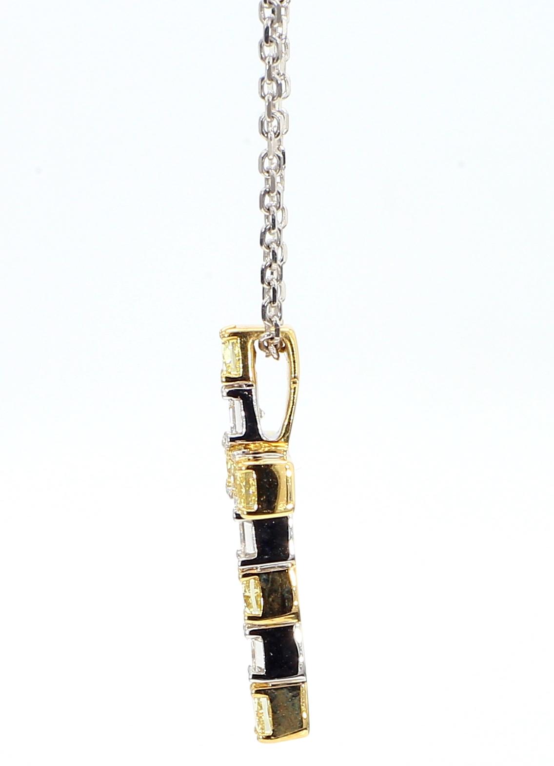 Natural Yellow Cushion and White Diamond 1.48 Carat TW Gold Cross Pendant