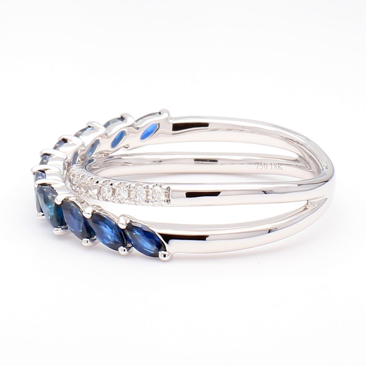 Natural Blue Marquise Sapphire and Diamond 0.94 Carat TW Gold Cocktail Band