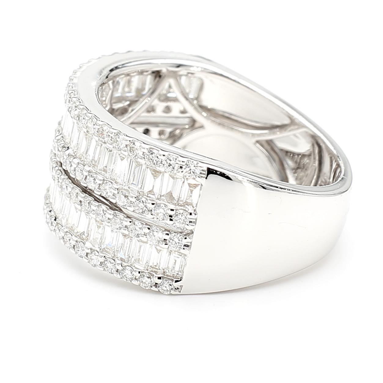 Natural White Baguette Diamond 1.56 Carat TW White Gold Cocktail Ring