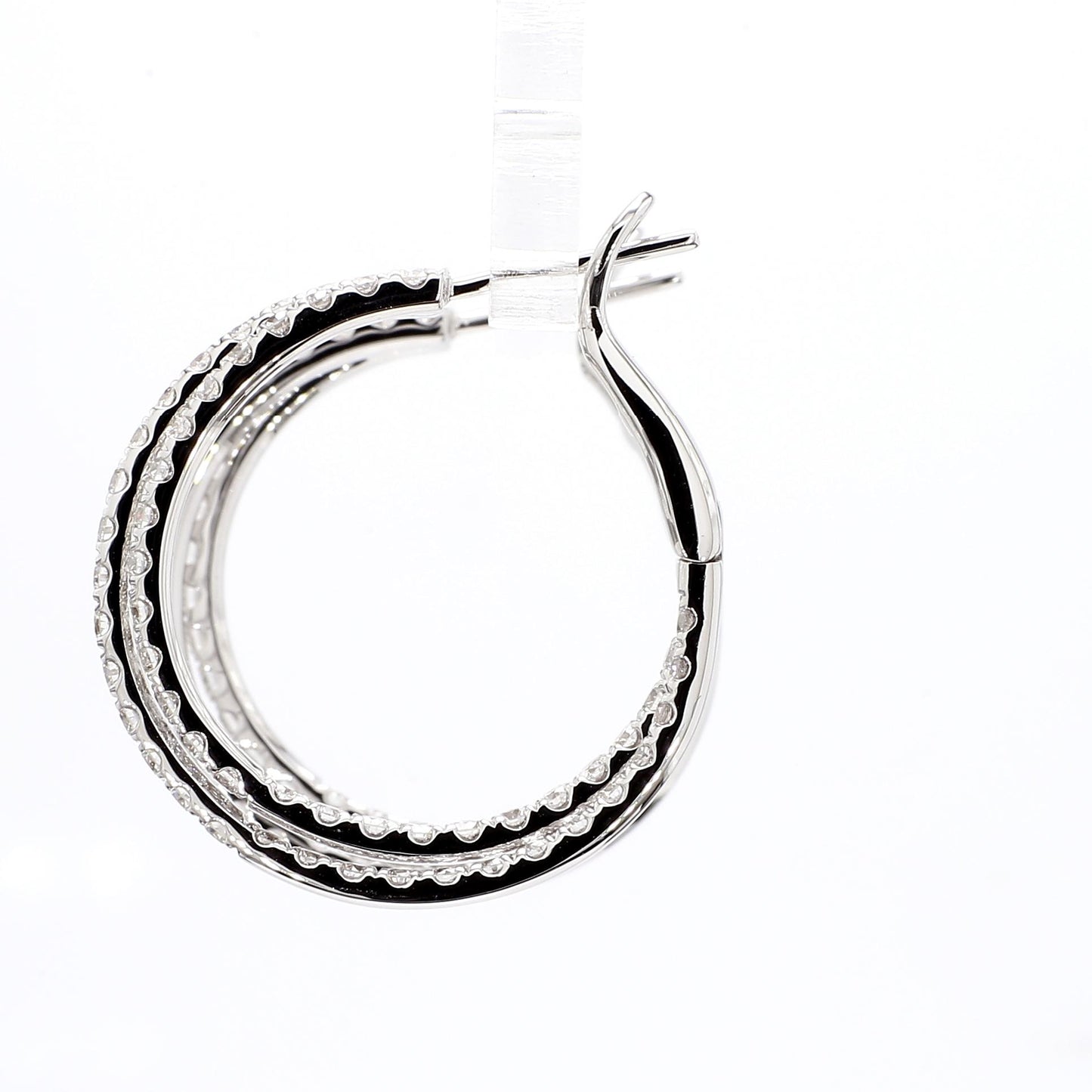 Natural White Round Diamond 2.61 Carat TW White Gold Hoop Earrings
