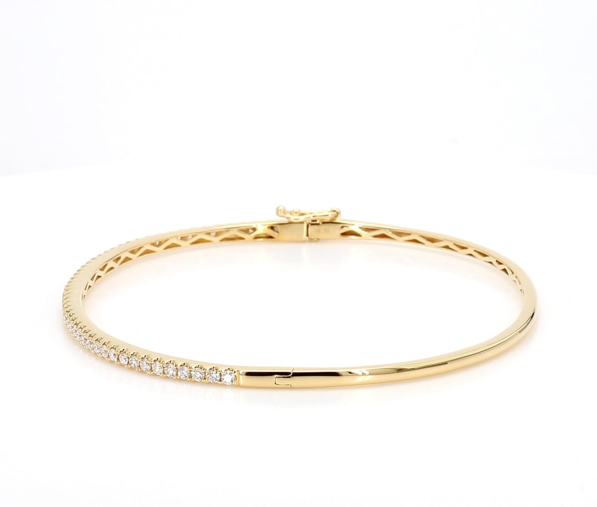 Natural White Round Diamond 0.64 Carat TW Yellow Gold Cuff Bracelet
