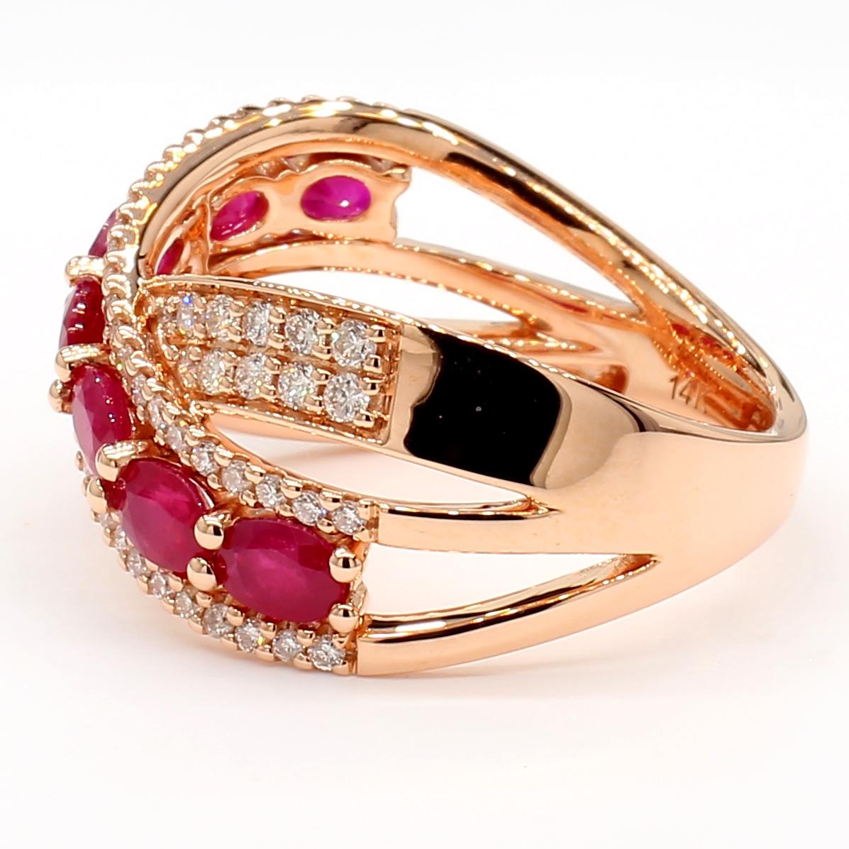 Natural Red Oval Ruby and White Diamond 2.04 Carat TW Gold Cocktail Ring