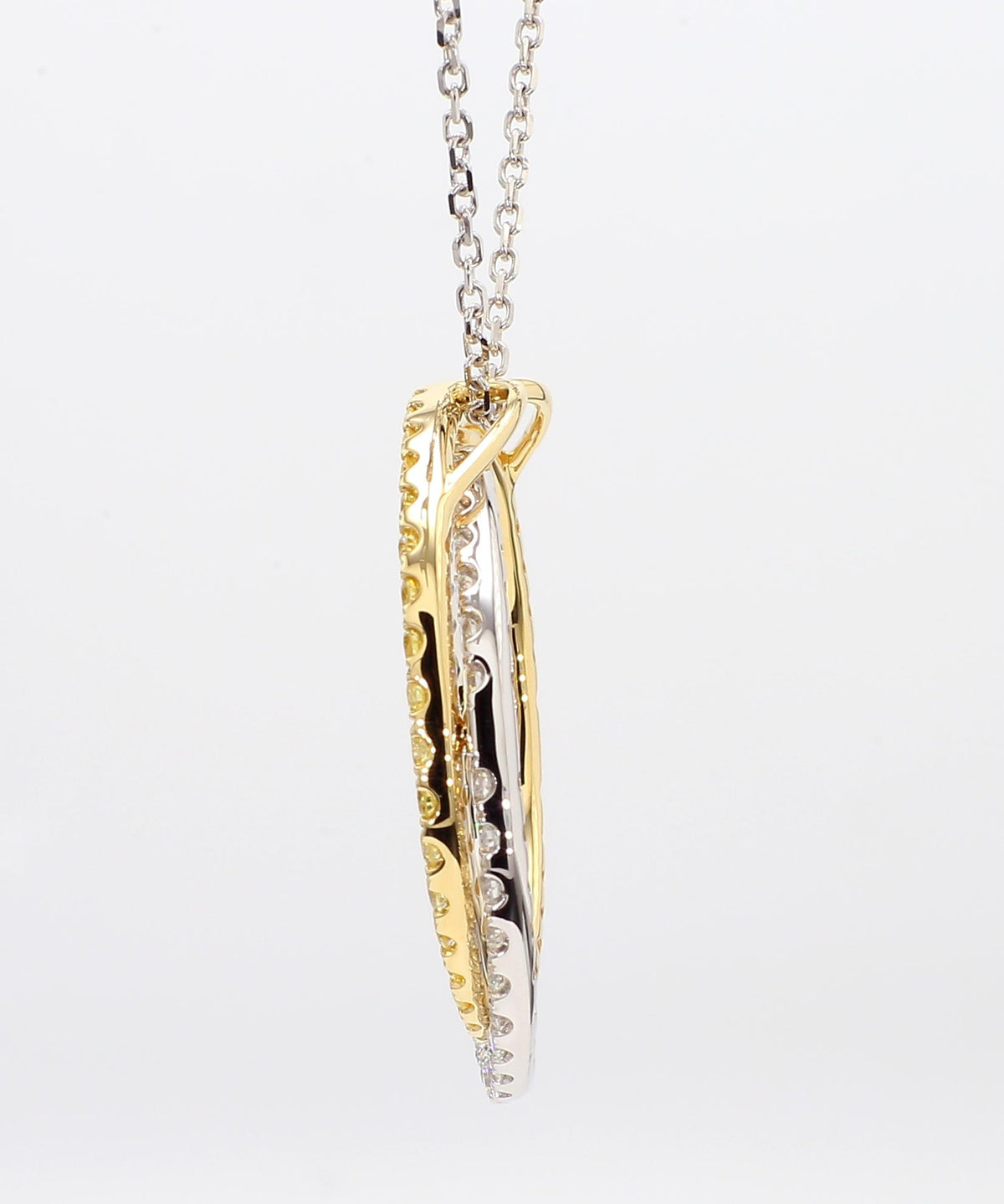 Natural Yellow Round and White Diamond 1.97 Carat TW Gold Circle Pendant