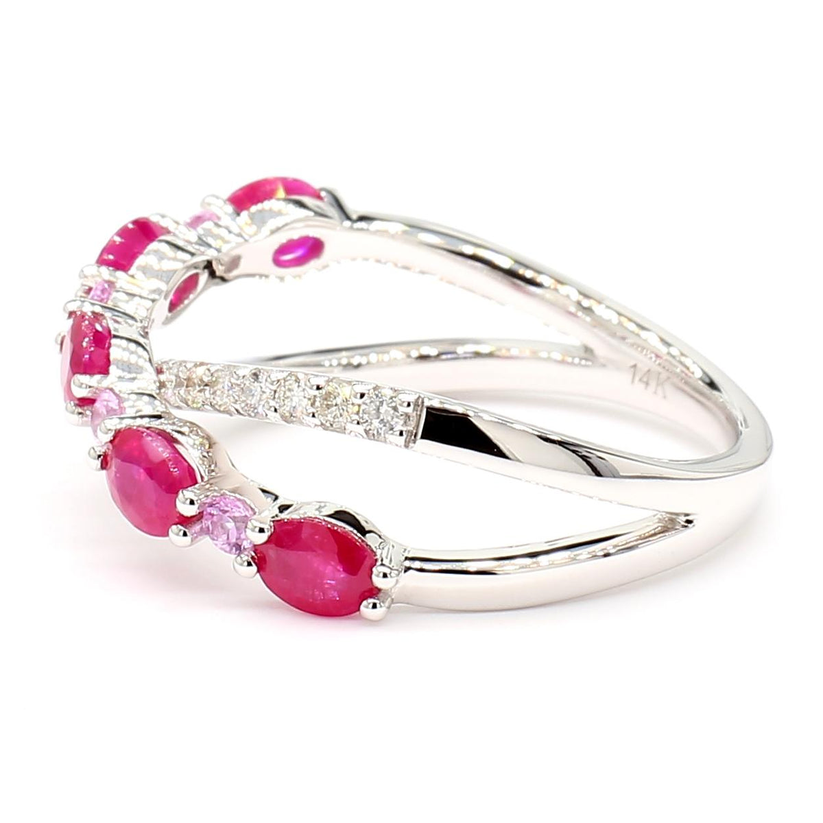 Natural Oval Ruby and Diamond/Sapphire 1.45 Carat TW Gold Cocktail Band