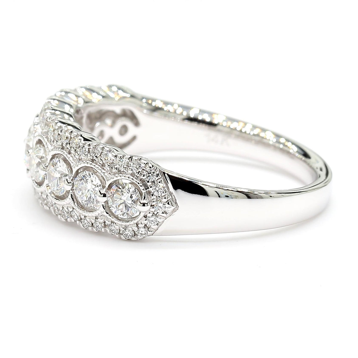 Natural White Round Diamond 0.74 Carat TW White Gold Cocktail Band