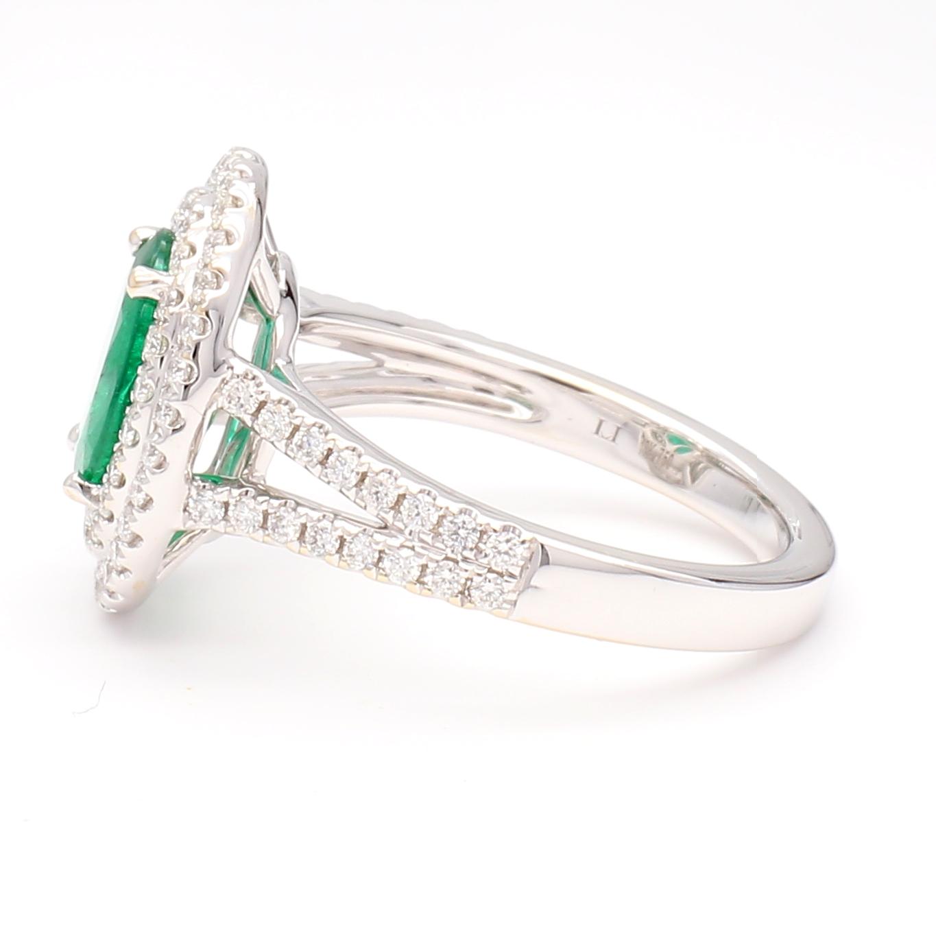 Natural Oval Emerald and White Diamond 2.18 Carat TW Gold Cocktail Ring