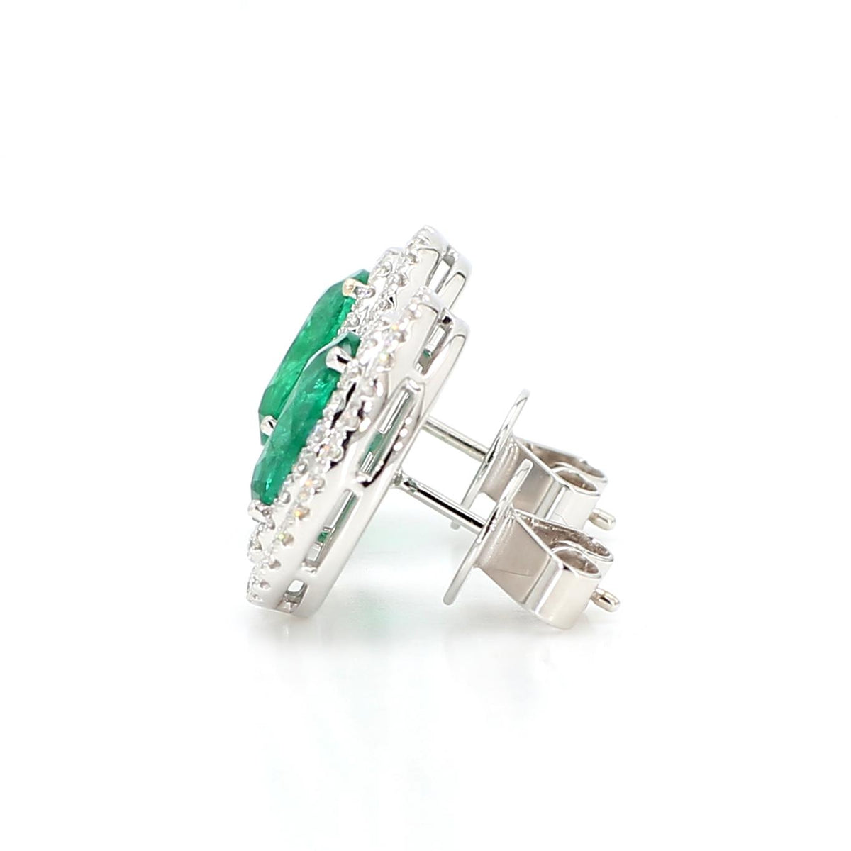 Natural Oval Emerald and Diamond 4.05 Carat TW Gold Stud Earrings