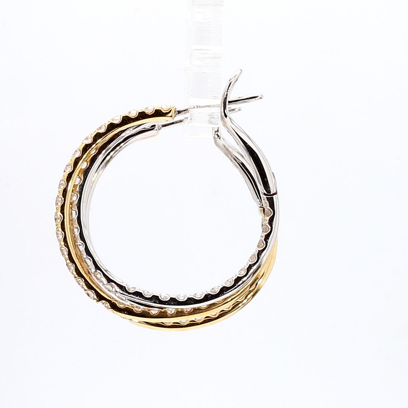 Natural White Round Diamond 2.66 Carat TW Gold Hoop Earrings