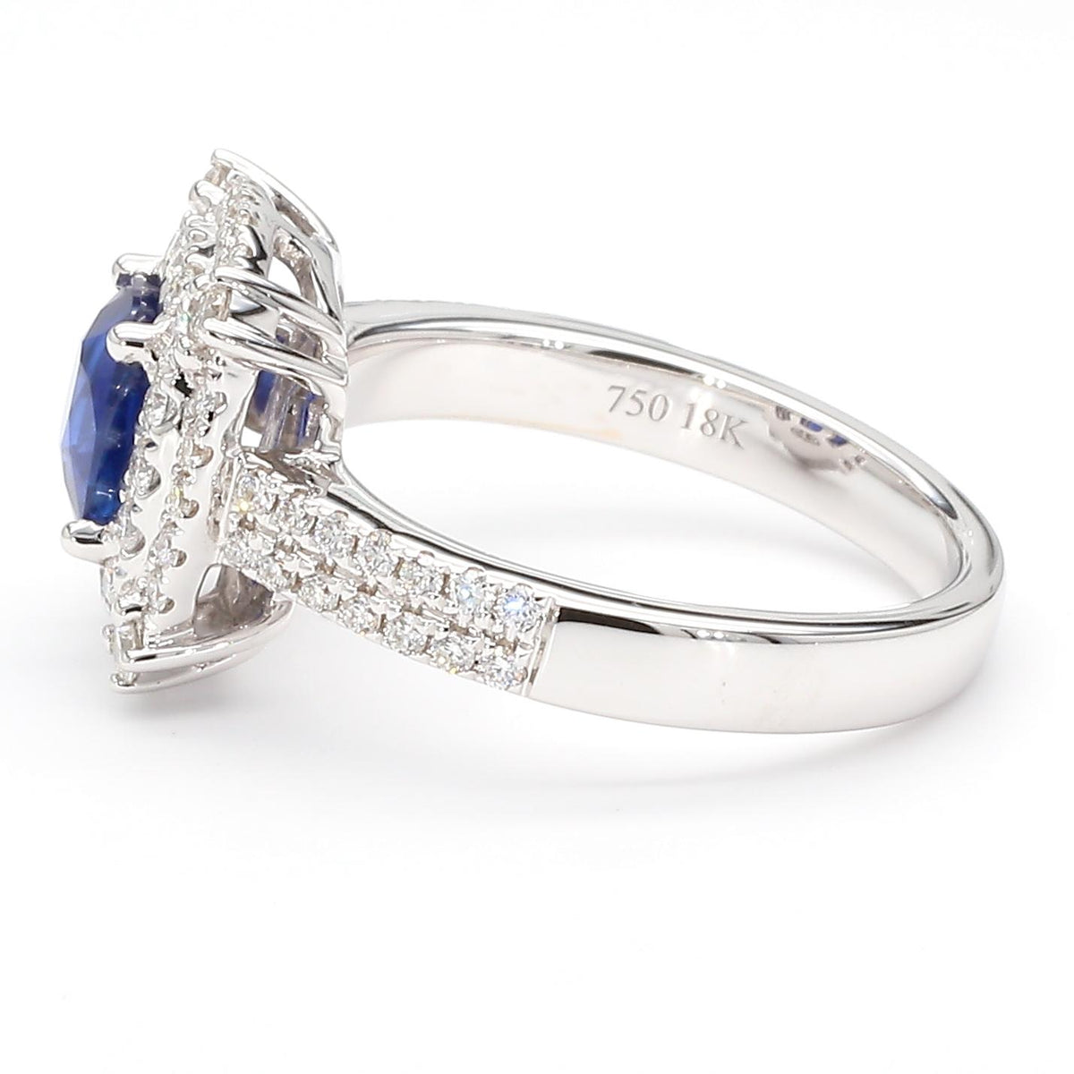 Natural Blue Cushion Sapphire and White Diamond 1.60 Carat TW Gold Cocktail Ring