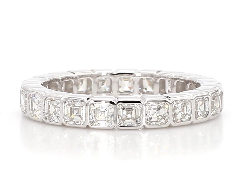 Natural White Asscher Diamond 2.49 Carat TW White Gold Eternity Band
