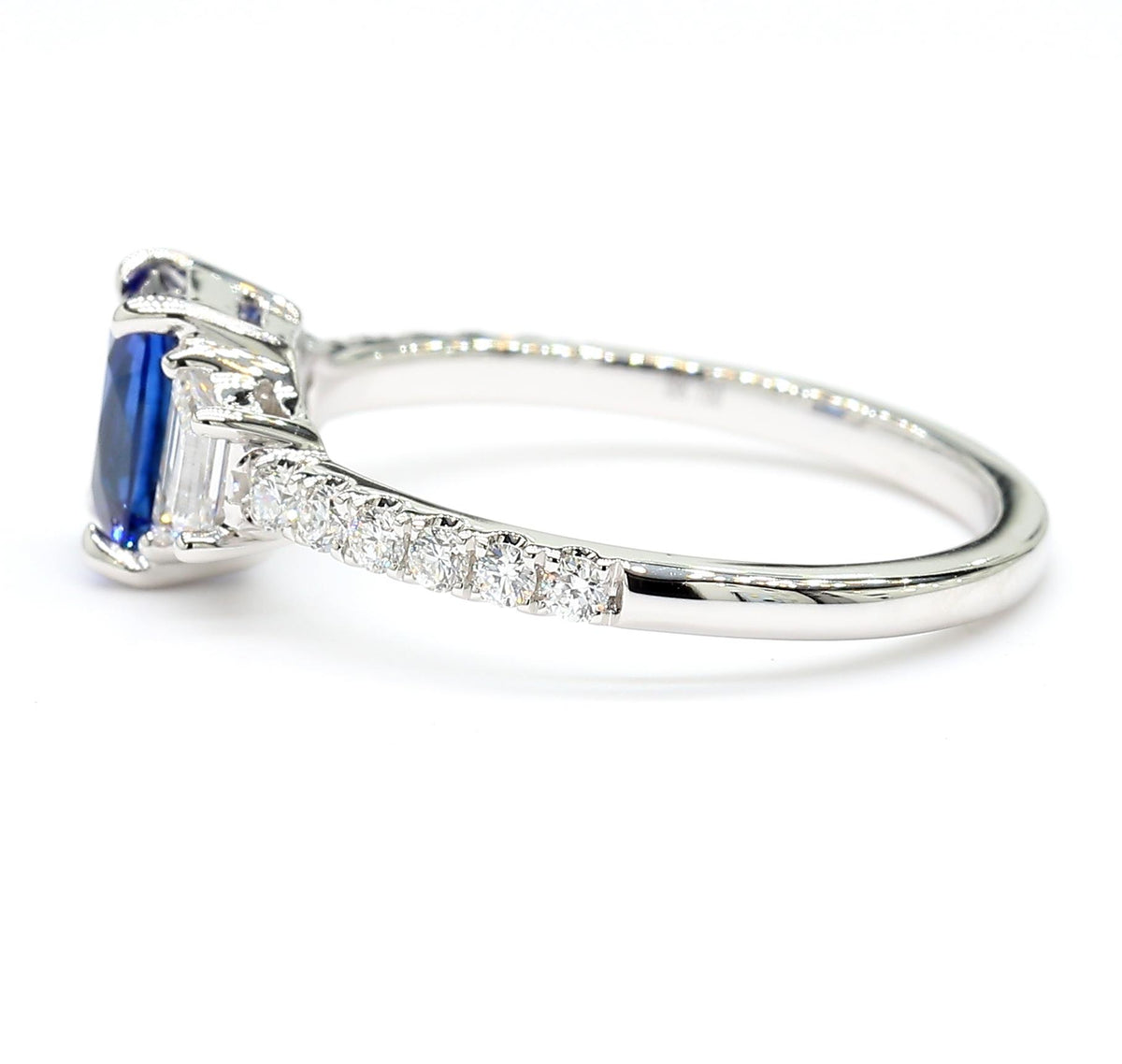 Natural Blue Cushion Sapphire and White Diamond 1.49 Carat TW Gold Cocktail Ring