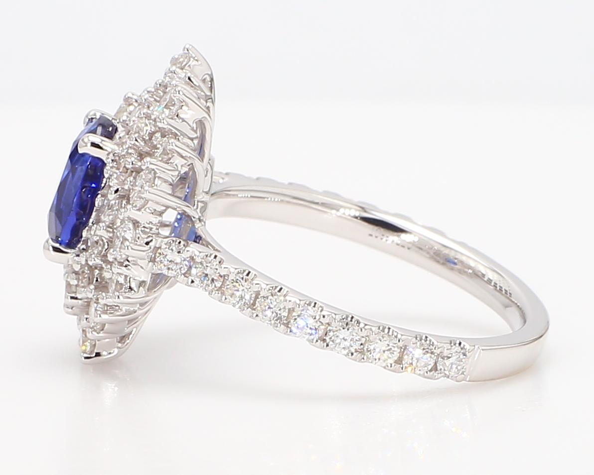 Natural Blue Oval Sapphire and White Diamond 2.86 Carat TW Gold Cocktail Ring