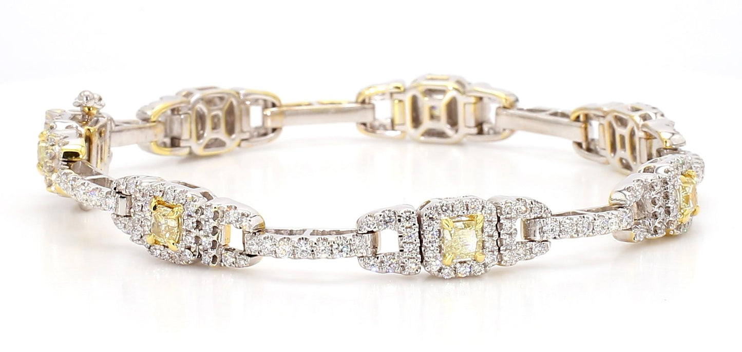 Natural Yellow Cushion Diamond 4.30 Carat TW Gold Tennis Bracelet