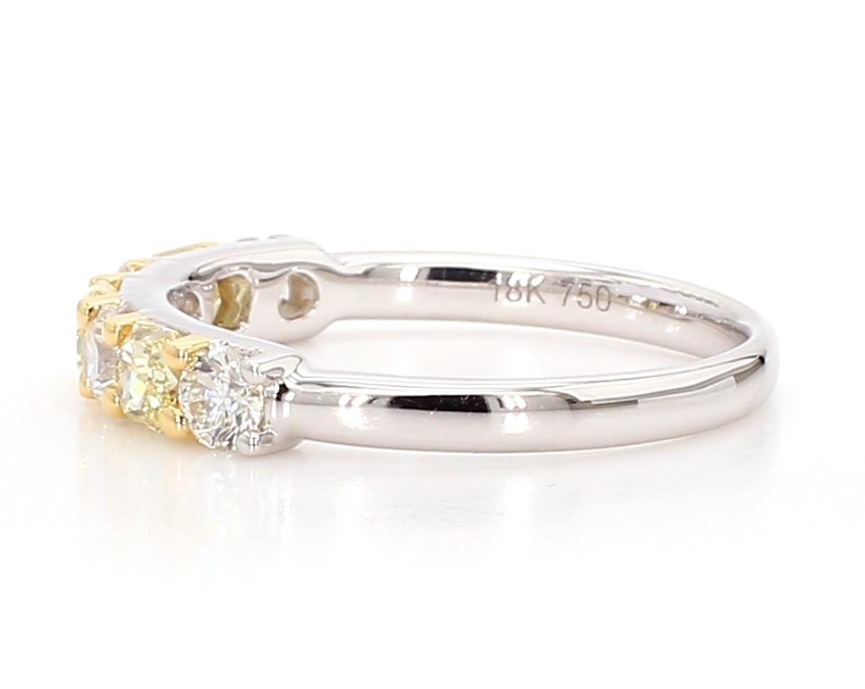 Natural Yellow Radiant and White Diamond .93 Carat TW Gold Wedding Band