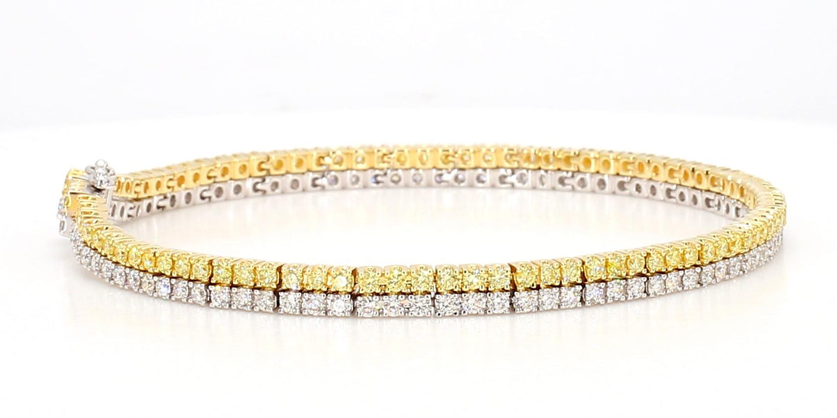 Natural Yellow Round and White Diamond 2.88 Carat TW Gold Tennis Bracelet