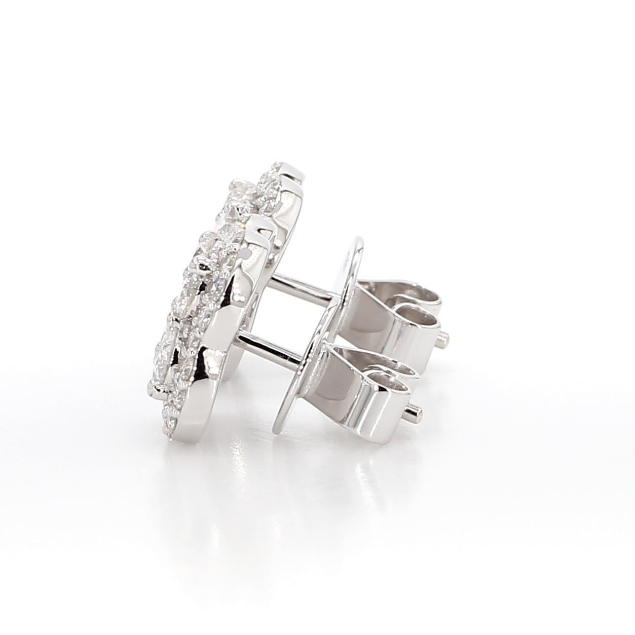 Natural White Round Diamond 1.57 Carat TW White Gold Stud Earrings