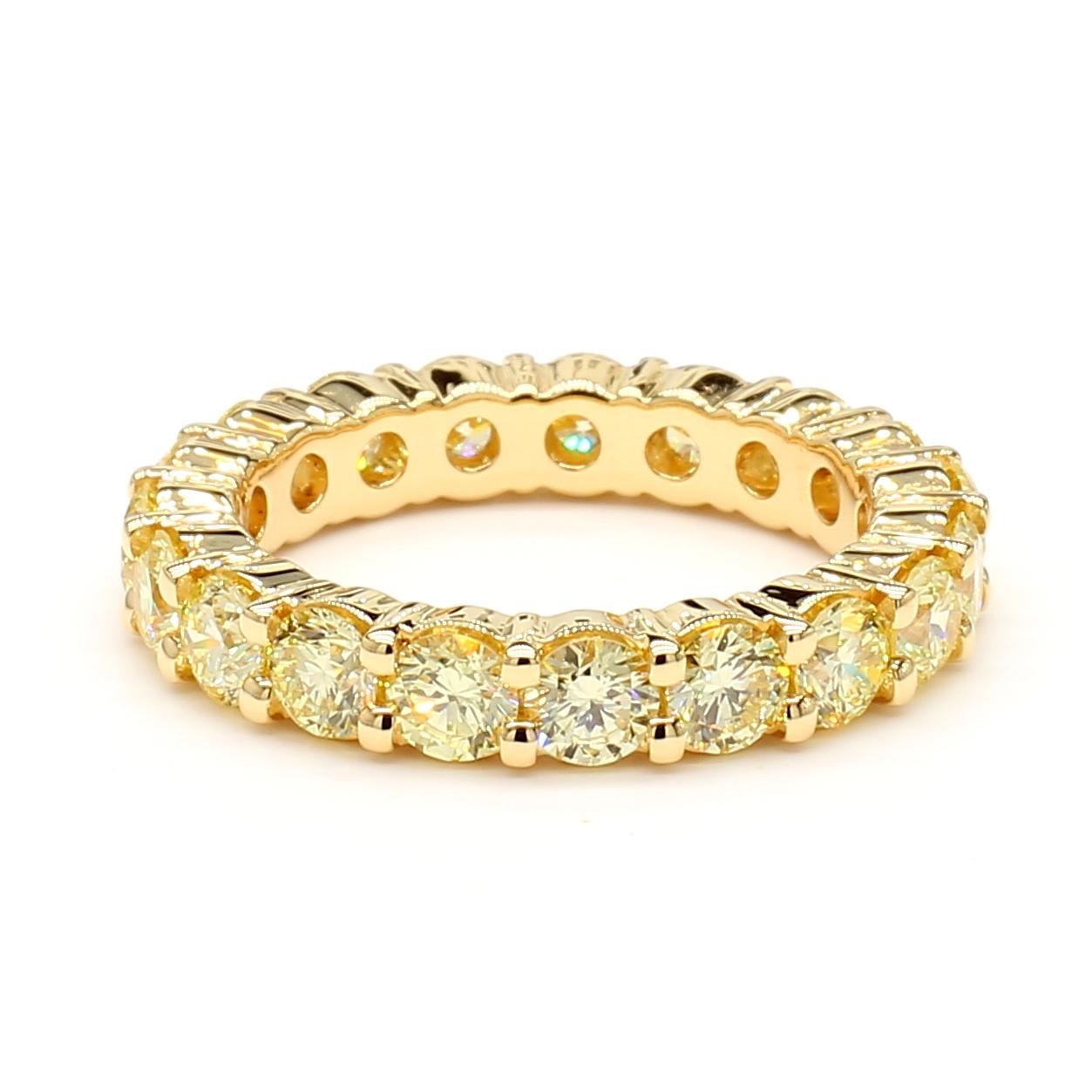 Natural Yellow Round Diamond 2.55 Carat TW Gold Eternity Band