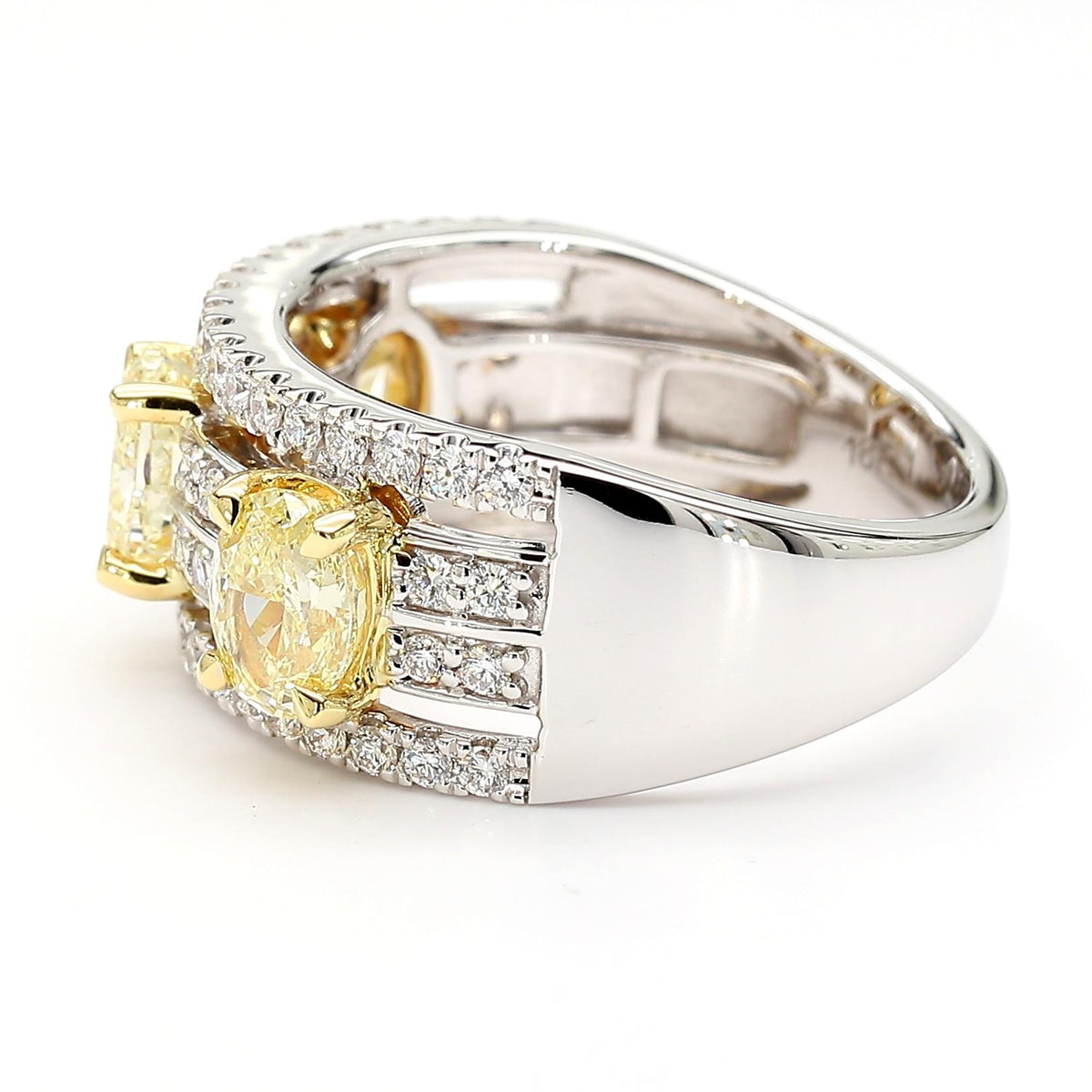 Natural Yellow Oval Diamond 2.14 Carat TW Gold 3-Stone Cocktail Ring