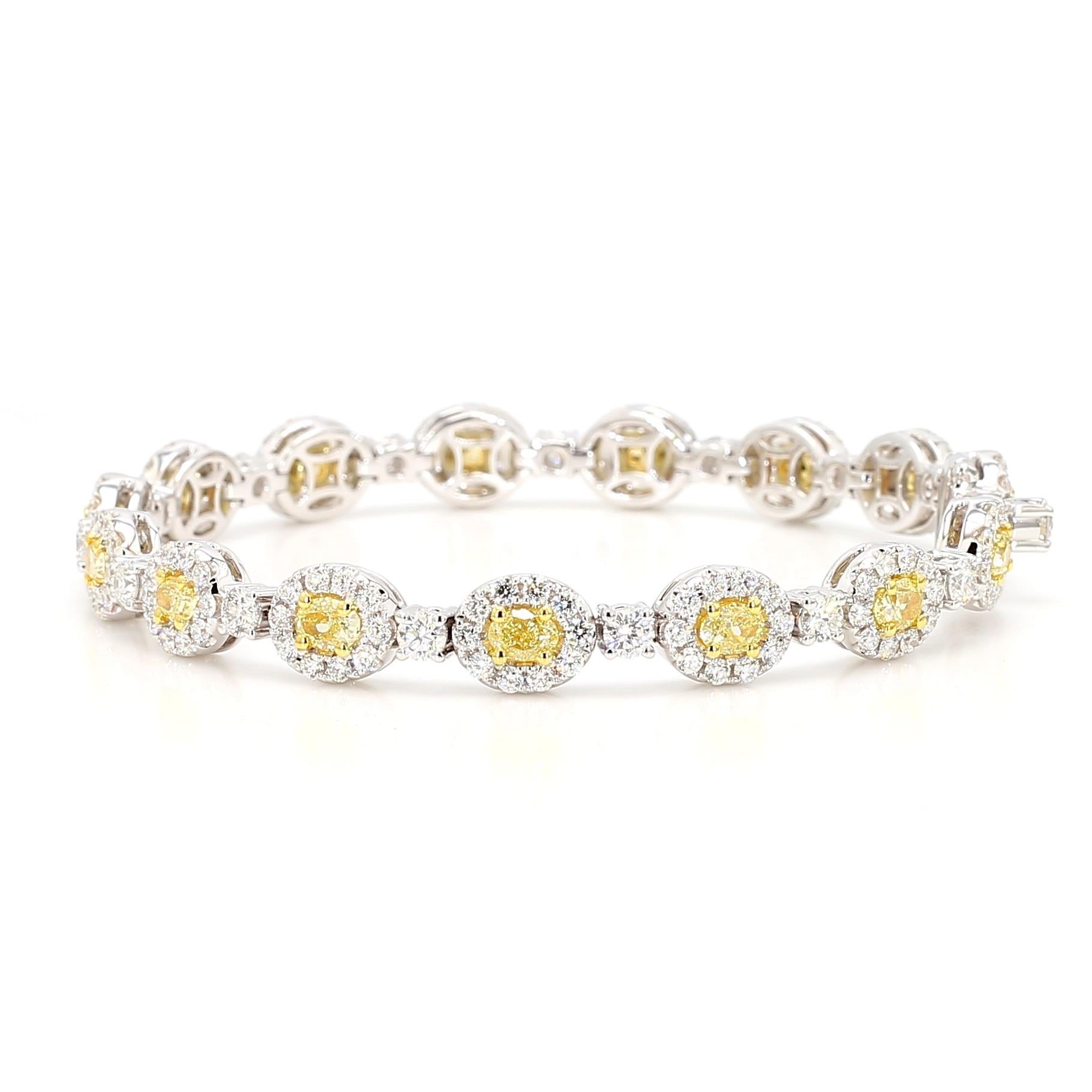 Natural Yellow Oval Diamond 7.36 Carat TW Gold Bracelet