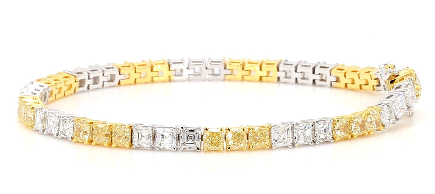 Natural Yellow Cushion Diamond 9.19 Carat TW Gold Bracelet