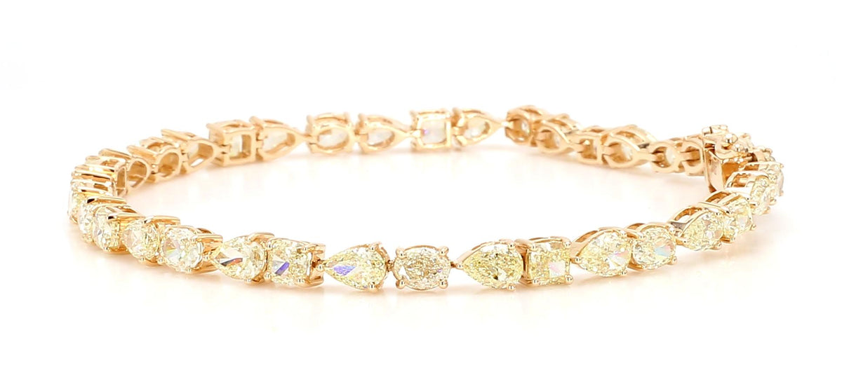 Natural Yellow Pear Diamond 9.03 Carat TW Gold Bracelet