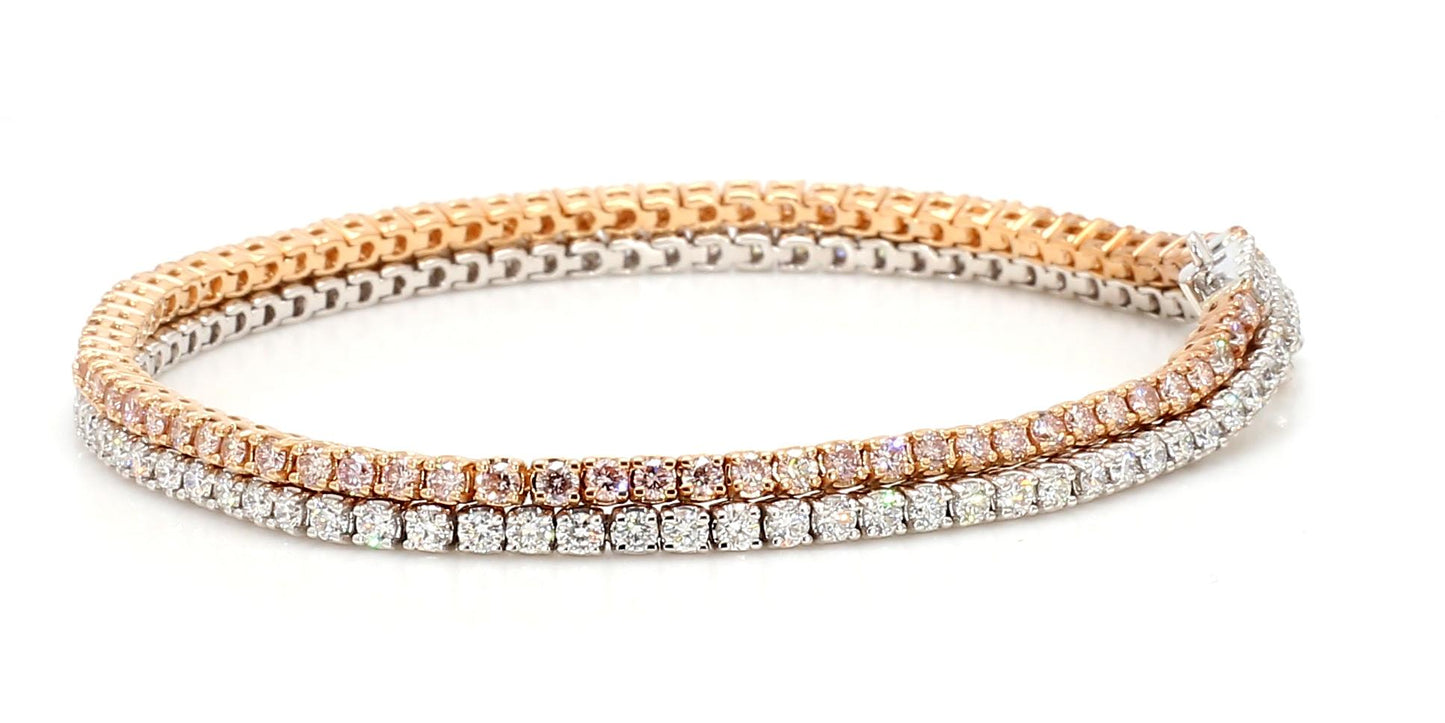 Natural Pink Round Diamond 4.23 Carat TW Gold Bracelet