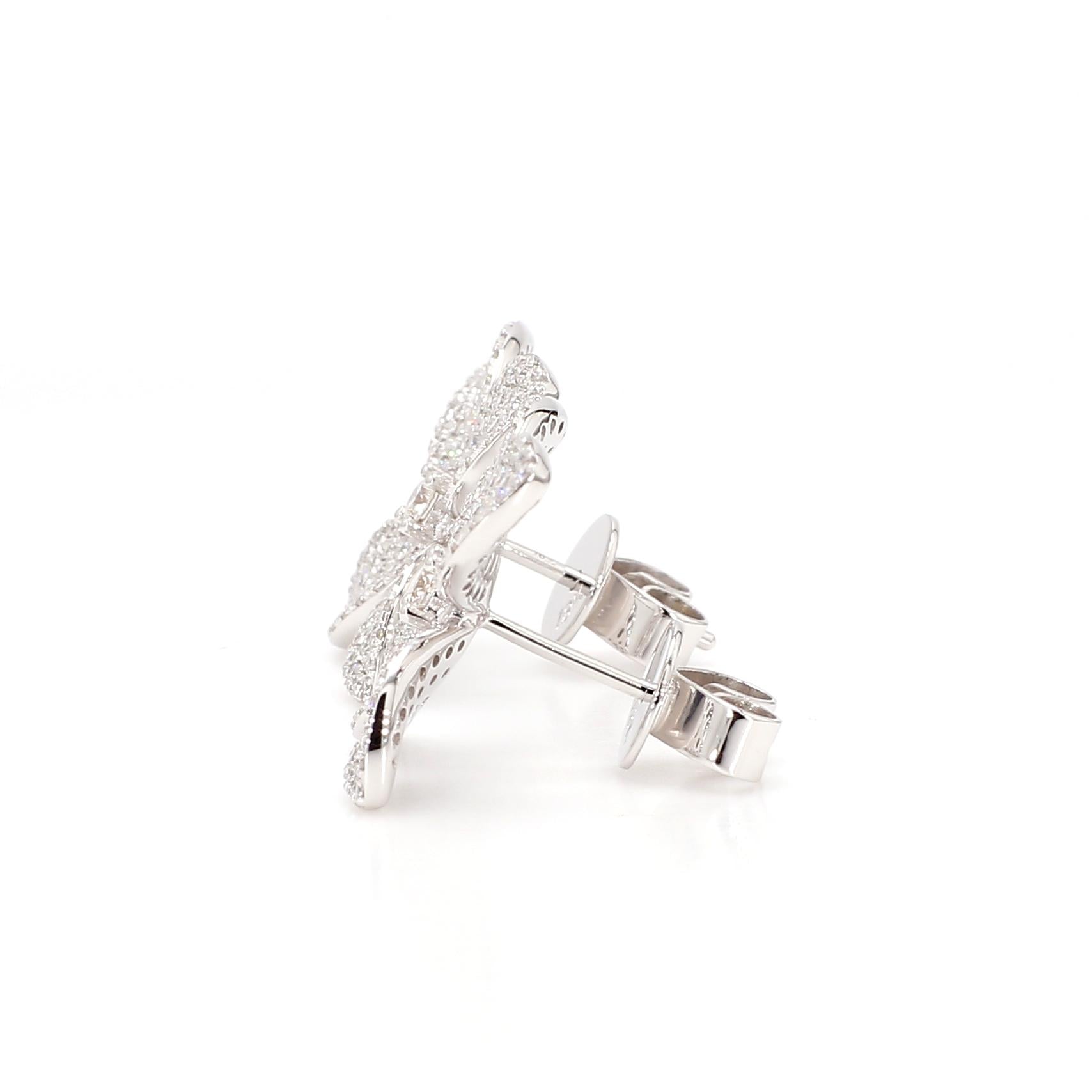 Natural White Round Diamond 0.98 Carat TW Gold Earrings