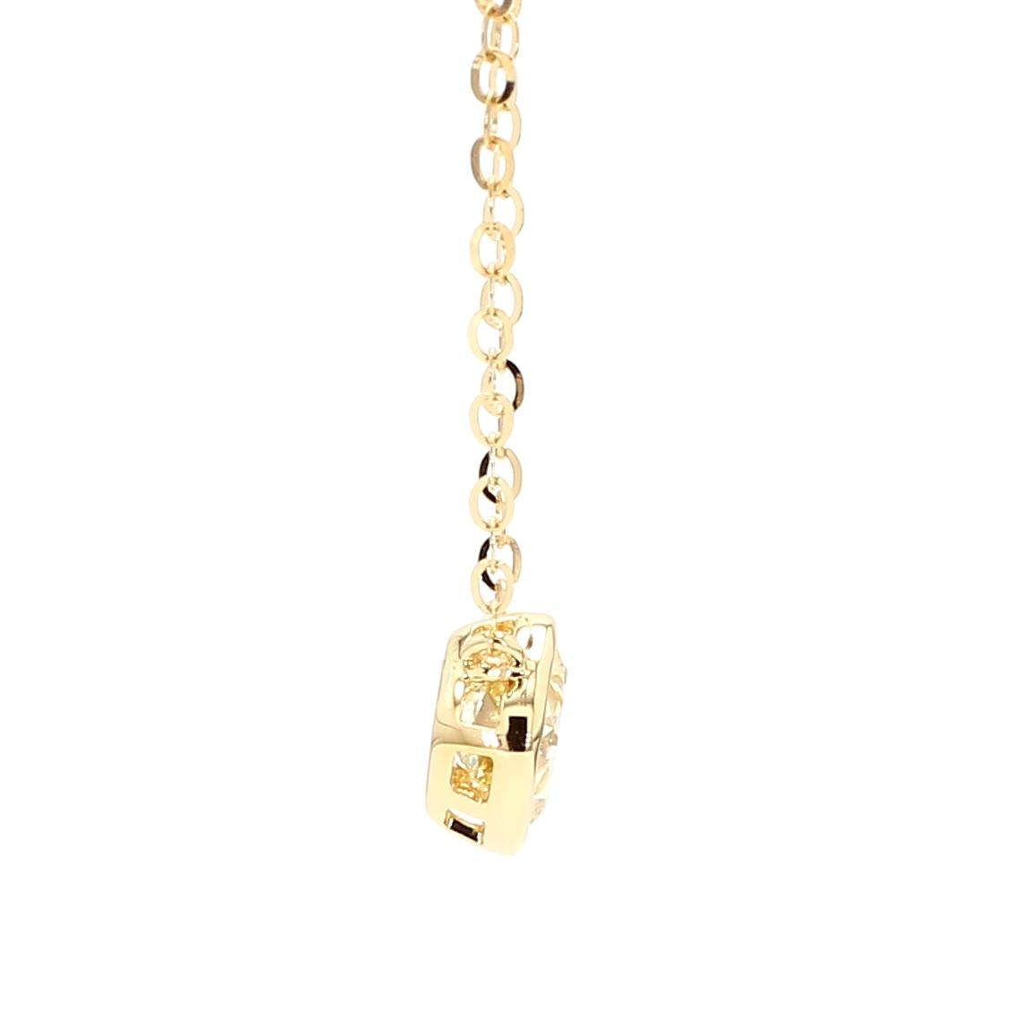 GIA Certified Natural Light Yellow Cushion Diamond 0.73 Carat TW Gold Necklace