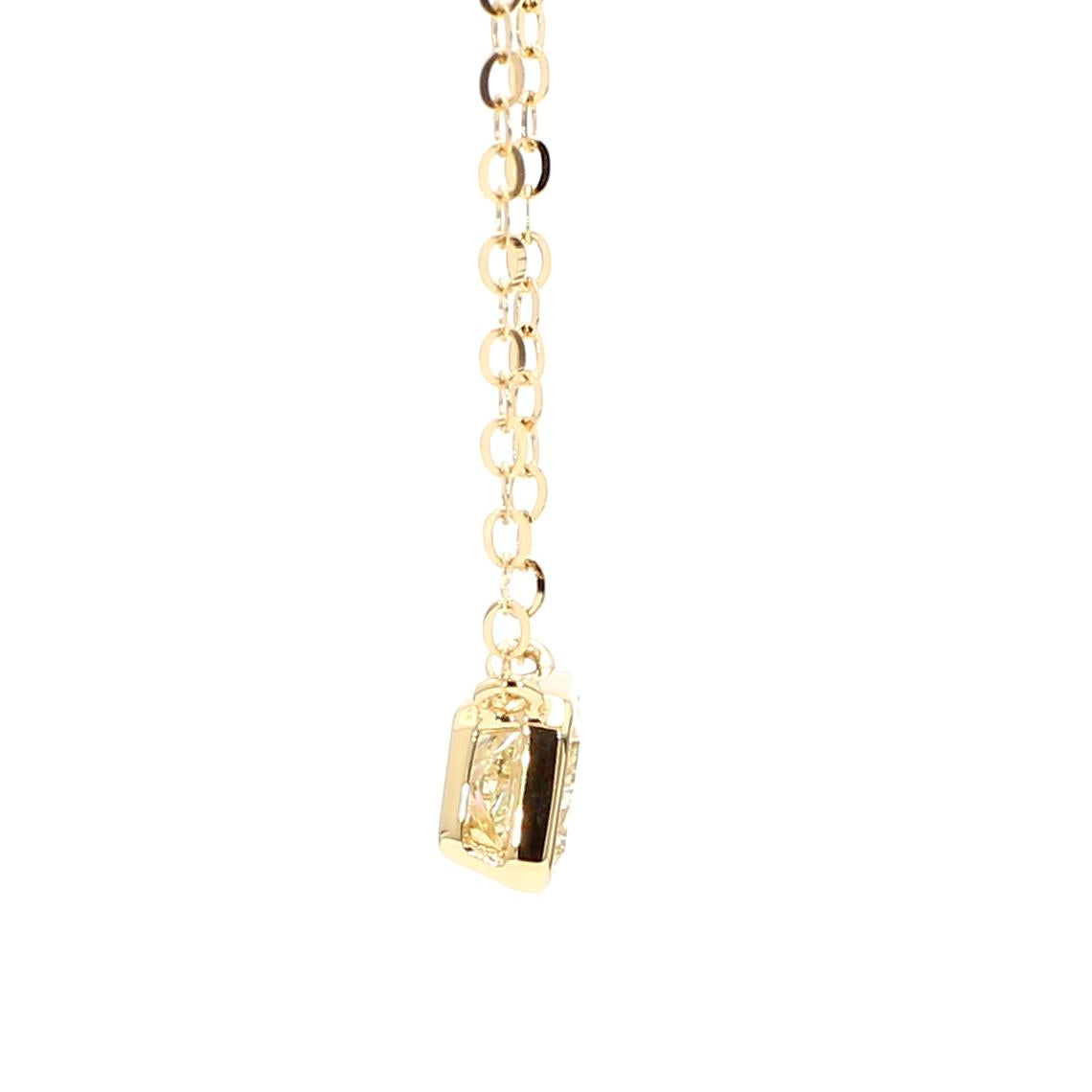 GIA Certified Natural Light Yellow Radiant Diamond 0.74 Carat TW Gold Necklace