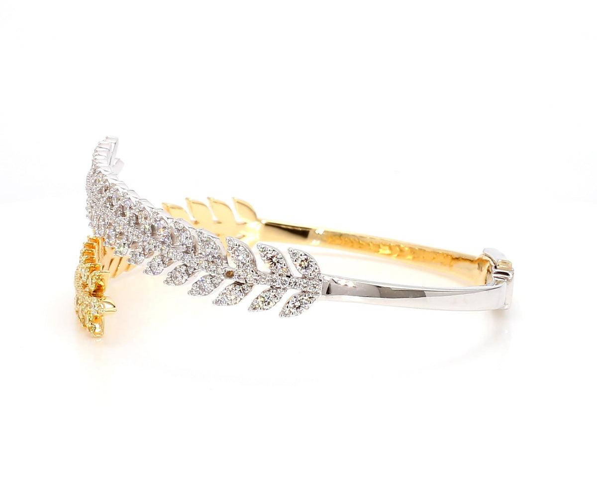 Natural Yellow Round and White Diamond 3.44 Carat TW Gold Cuff Bracelet