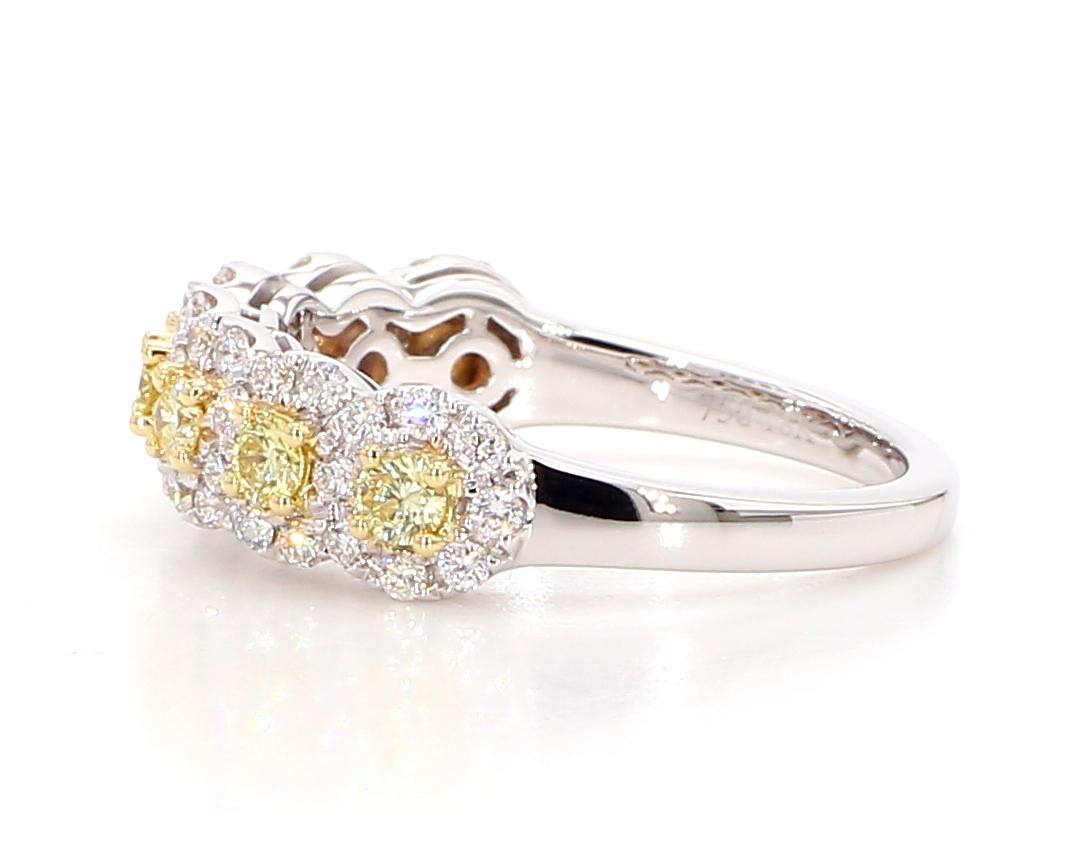 Natural Yellow Round Diamond .86 Carat TW Gold Wedding Band