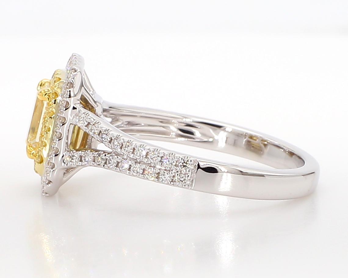 GIA Certified Natural Yellow Radiant Diamond 1.14 Carat TW Gold Cocktail Ring