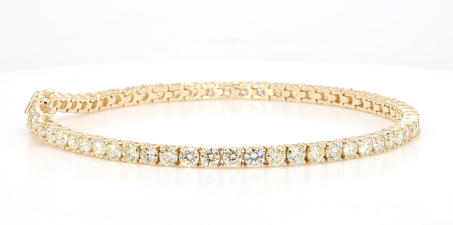 Natural White Round Diamond 5.08 Carat TW Yellow Gold Link Bracelet