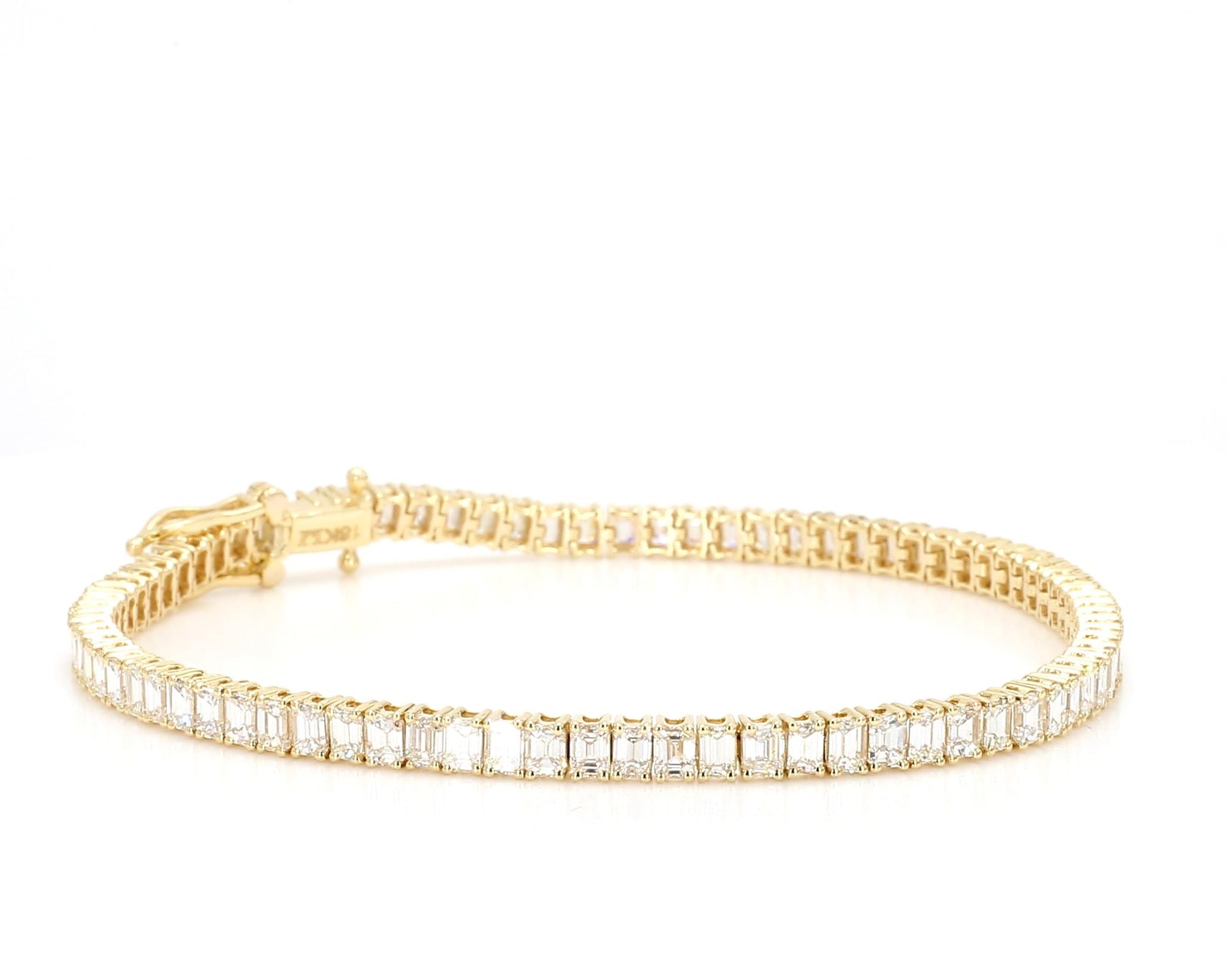 Natural White Emerald Diamond 6.48 Carat TW Yellow Gold Tennis Bracelet