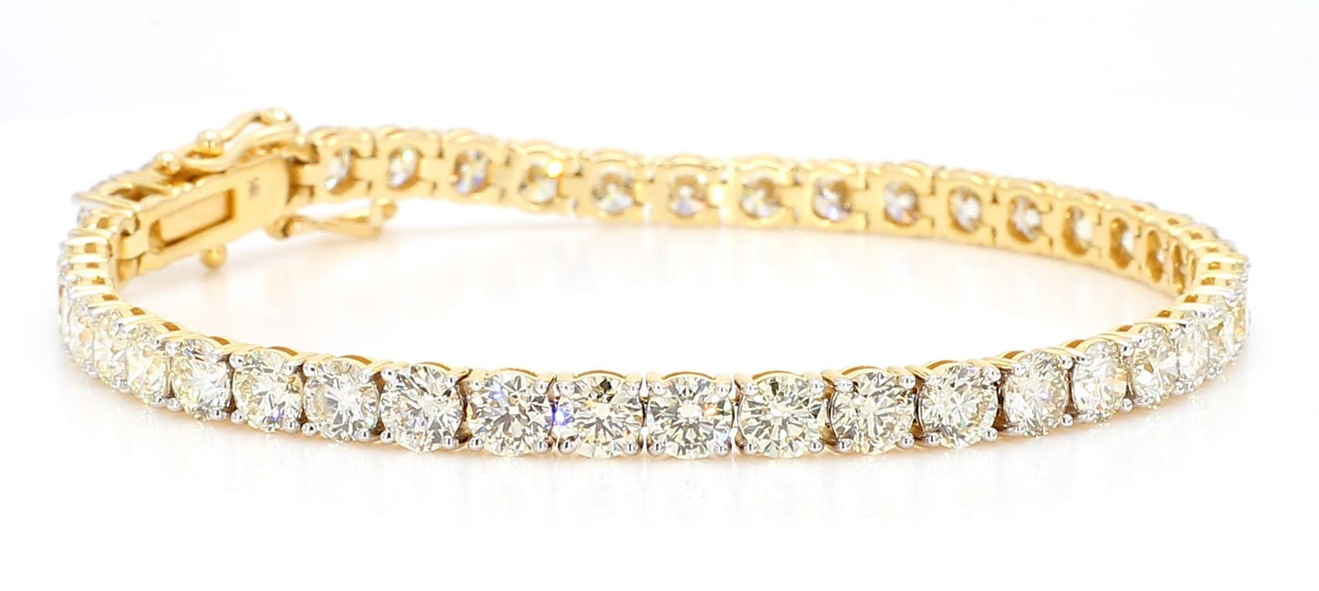 Natural White Round Diamond 10.62 Carat TW Yellow Gold Tennis Bracelet