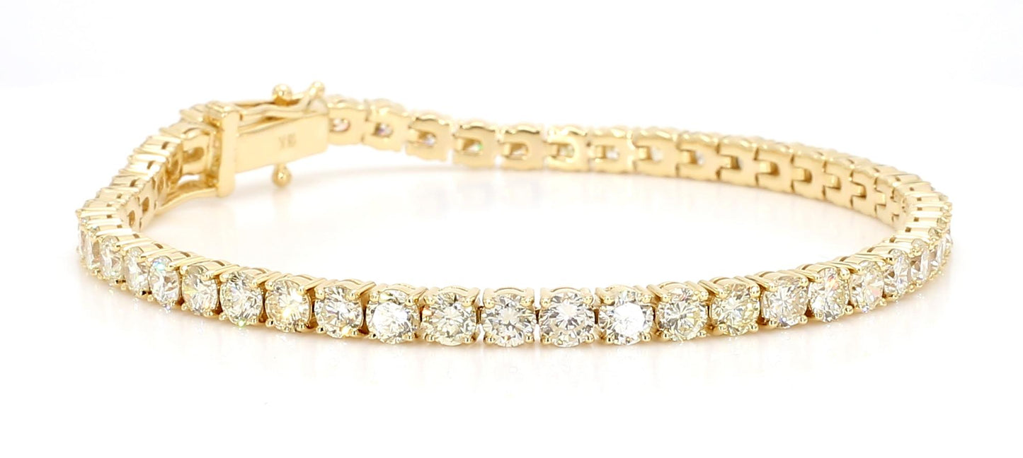 Natural White Round Diamond 7.79 Carat TW Yellow Gold Tennis Bracelet