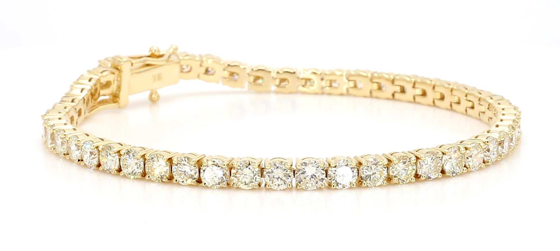 Natural White Round Diamond 7.79 Carat TW Yellow Gold Tennis Bracelet