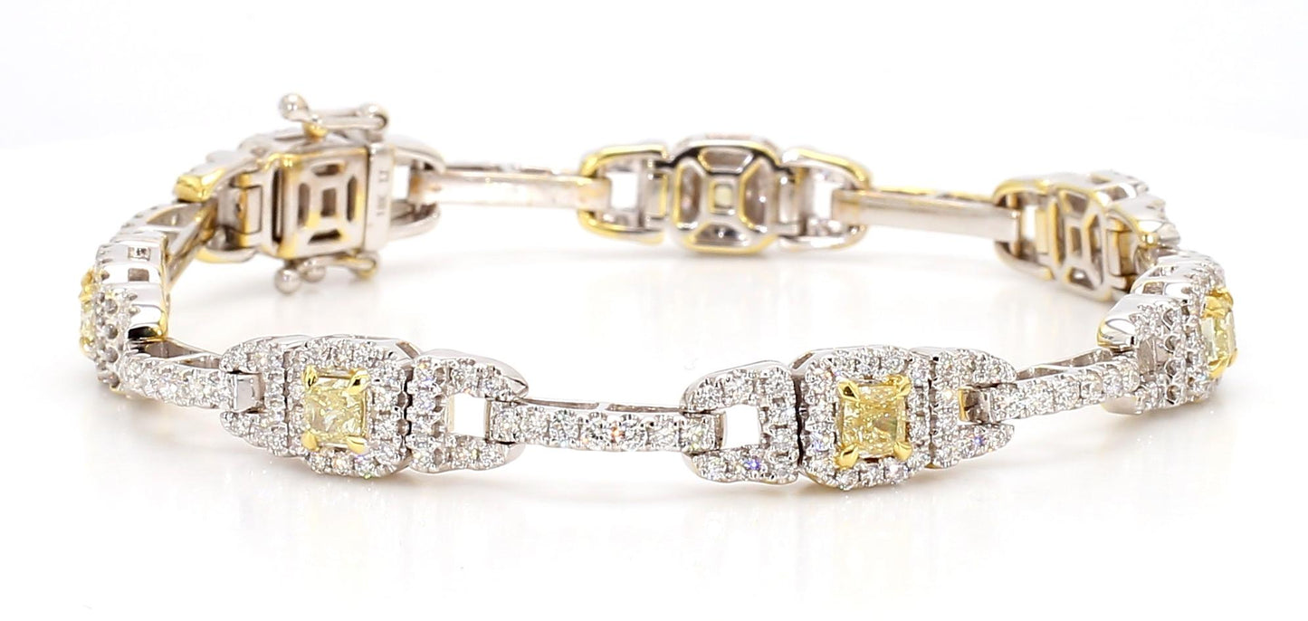 Natural Yellow Cushion Diamond 4.30 Carat TW Gold Tennis Bracelet