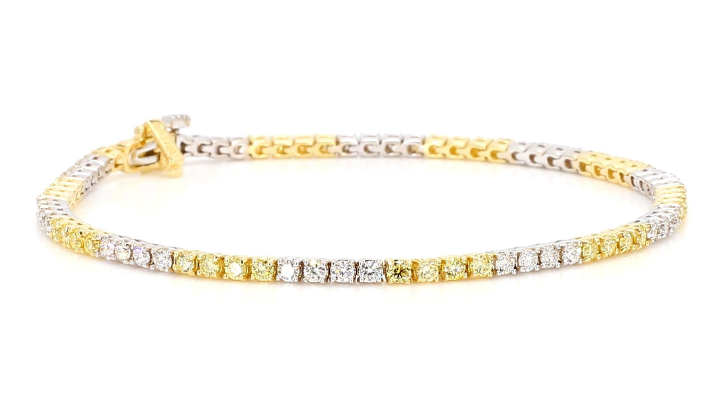 Natural Yellow Round and White Diamond 2.33 Carat TW Gold Tennis Bracelet