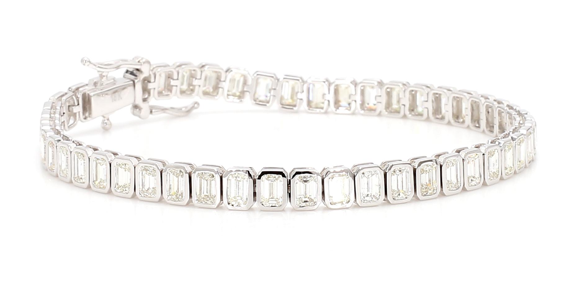 Natural White Emerald Diamond 7.39 Carat TW White Gold Tennis Bracelet