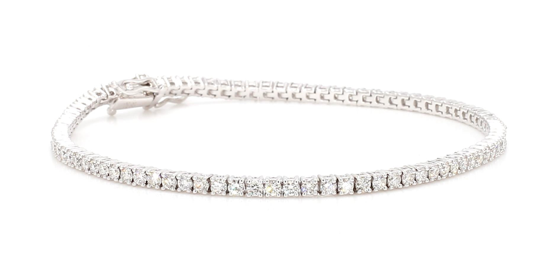 Natural White Round Diamond 2.47 Carat TW White Gold Tennis Bracelet