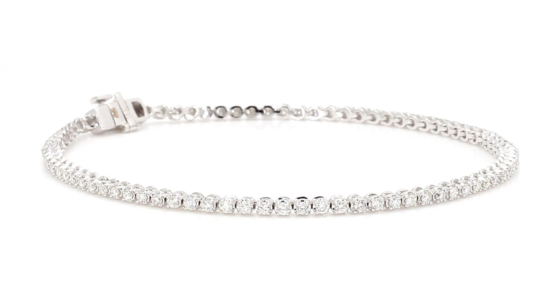 Natural White Round Diamond 1.04 Carat TW White Gold Tennis Bracelet