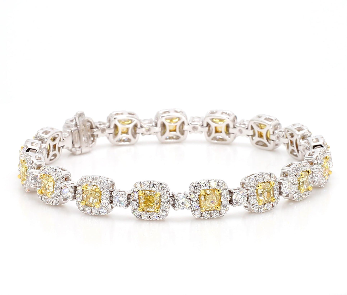 Natural Yellow Cushion Diamond 9.01 Carat TW Gold Tennis Bracelet