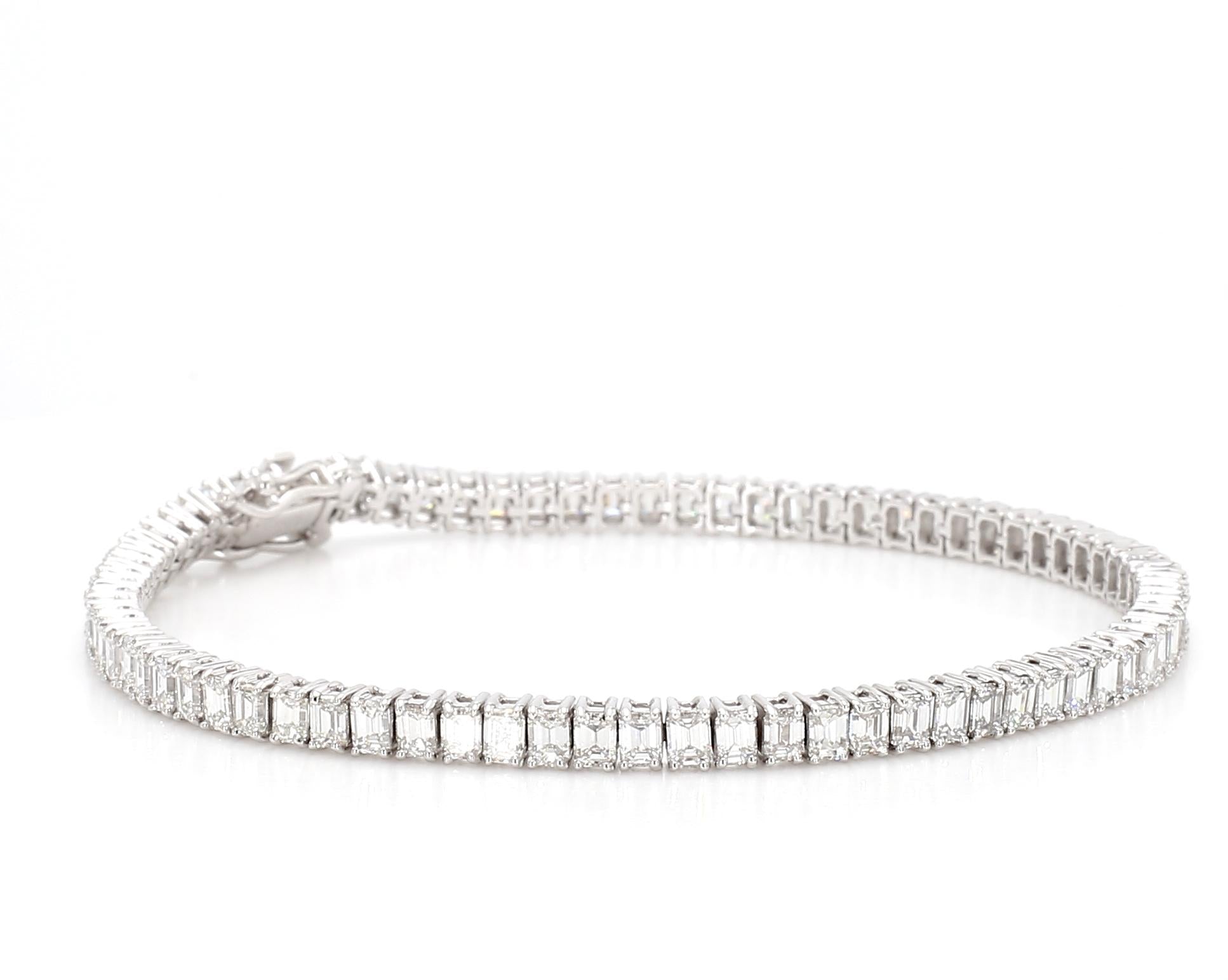 Natural White Emerald Diamond 6.59 Carat TW White Gold Tennis Bracelet