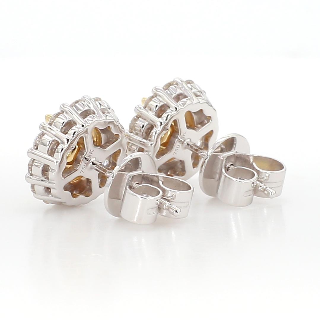 Natural Yellow Cushion Diamond 1.18 Carat TW Gold Stud Earrings
