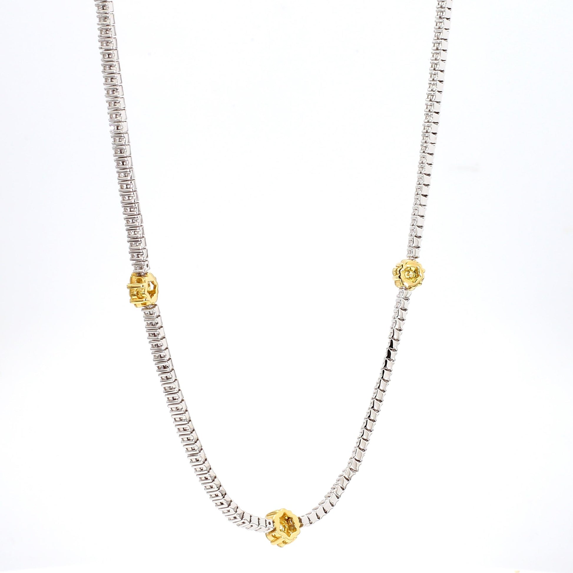 Natural Yellow Round Diamond 4.66 Carat TW Gold Drop Necklace