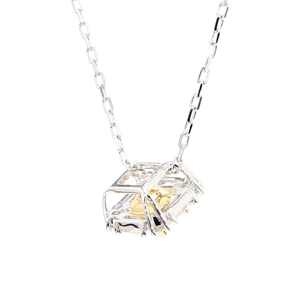 Natural Yellow Cushion and White Diamond .97 Carat TW Gold Drop Pendant